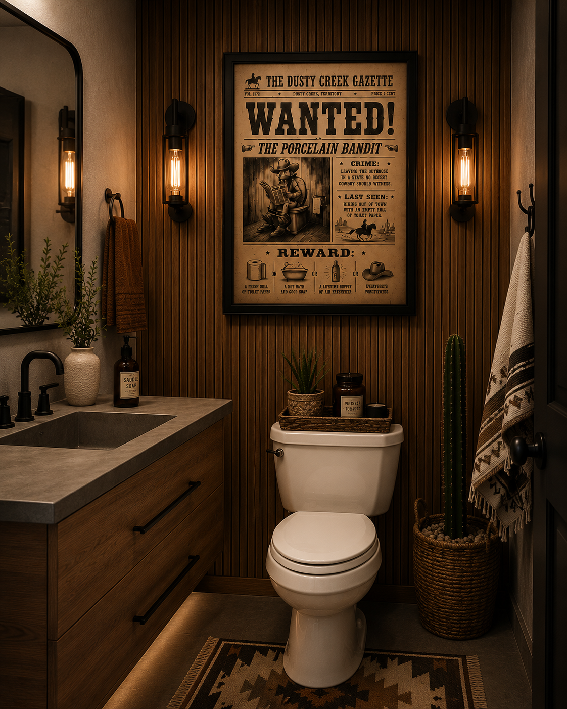 WANTED: THE PORCELAIN BANDIT | FUNNY WESTERN BATHROOM PRINTABLE ARTWORK